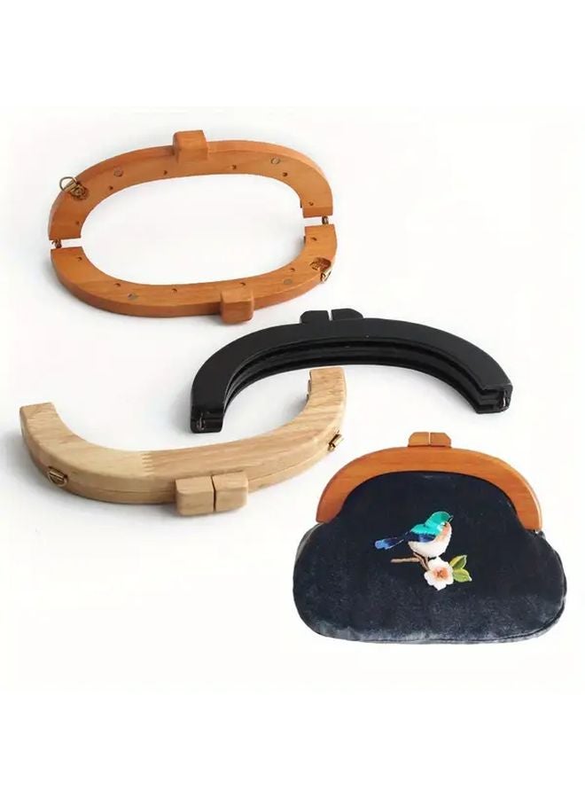 Black Vintage Wooden Wallet Frame Clasp DIY Handcrafted Embroidery Crossbody Bag Handle - Image 1